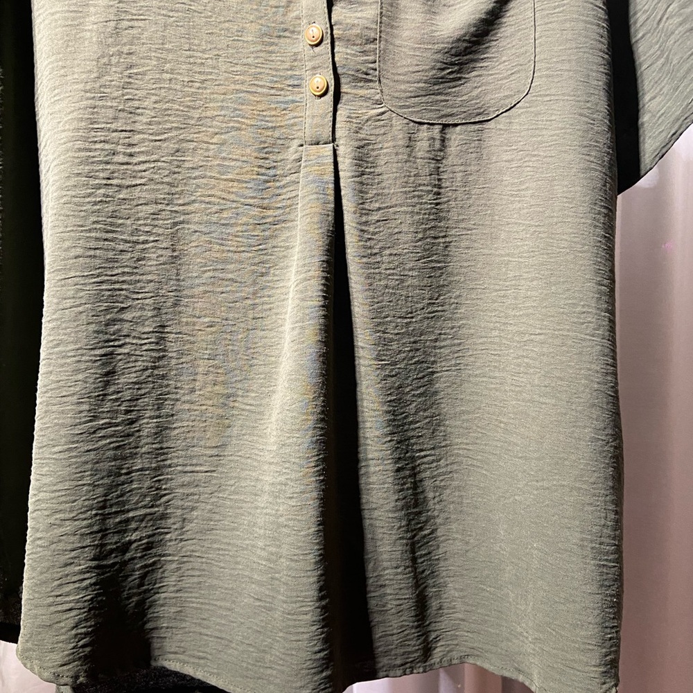 Misia Forest Green Popover Blouse Short Sleeve Pocket Casual Womens Size XL - Picture 4 of 5